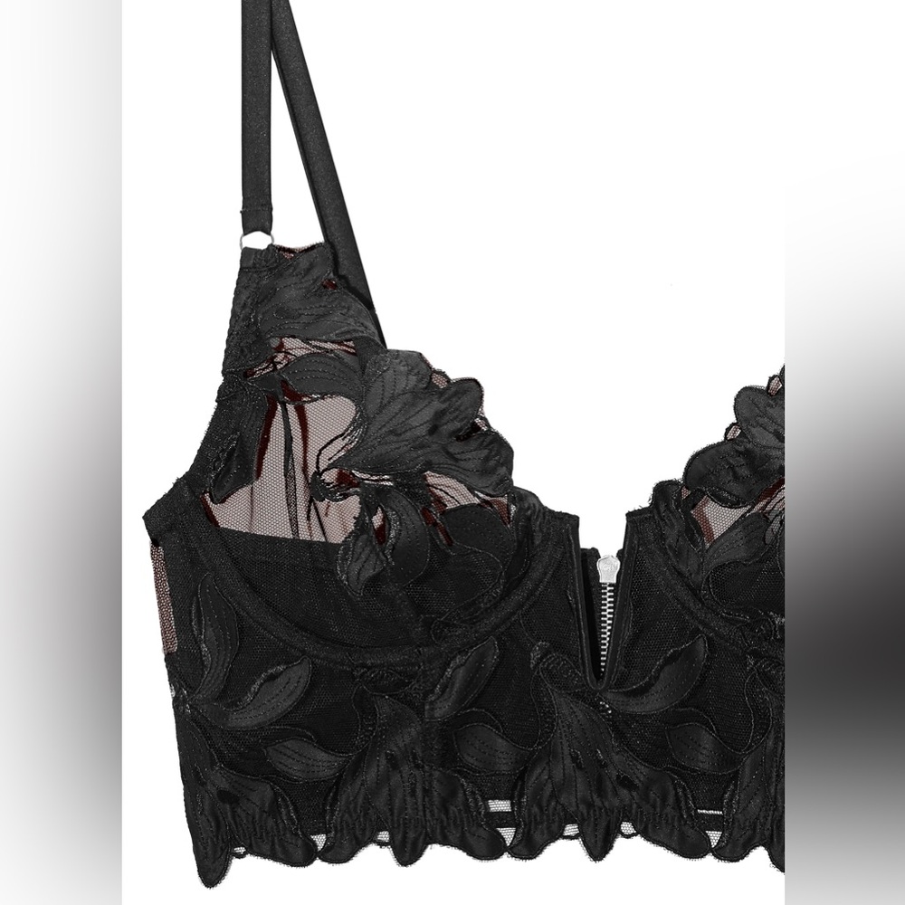 Fleur du Mal Lily Embroidery Longline Demi Bra NWT - Picture 5 of 6